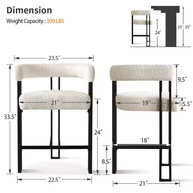 Lot de 8 tabourets de bar rembourrés modernes à hauteur de comptoir, tabourets de comptoir Bouclé avec pieds en métal, chaises d'îlot de cuisine de 61 cm de hauteur d'assise - Panipeachy