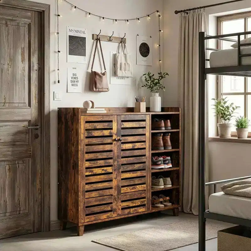 Karl Home Armoire à chaussures 2 portes avec 5 étagères ouvertes et dosseret de 45,67 po de largeur