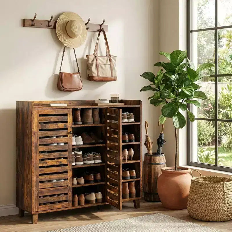 Karl Home Armoire à chaussures 2 portes avec 5 étagères ouvertes et dosseret de 45,67 po de largeur