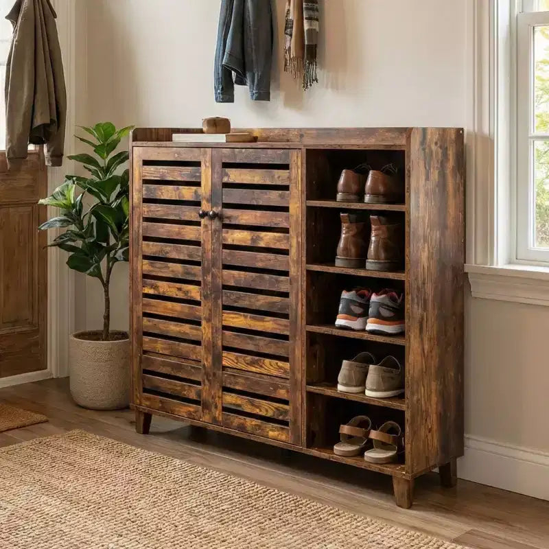 Karl Home Armoire à chaussures 2 portes avec 5 étagères ouvertes et dosseret de 45,67 po de largeur