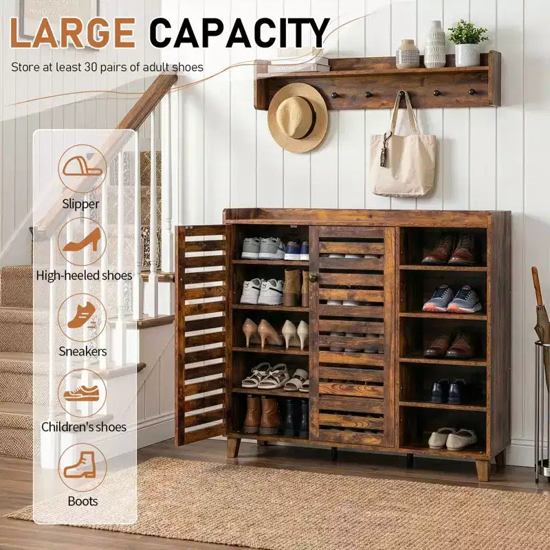 Karl Home Armoire à chaussures 2 portes avec 5 étagères ouvertes et dosseret de 45,67 po de largeur