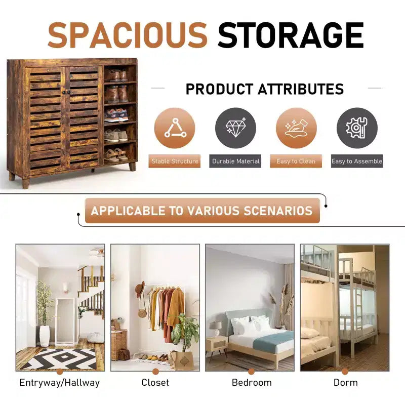 Karl Home Armoire à chaussures 2 portes avec 5 étagères ouvertes et dosseret de 45,67 po de largeur
