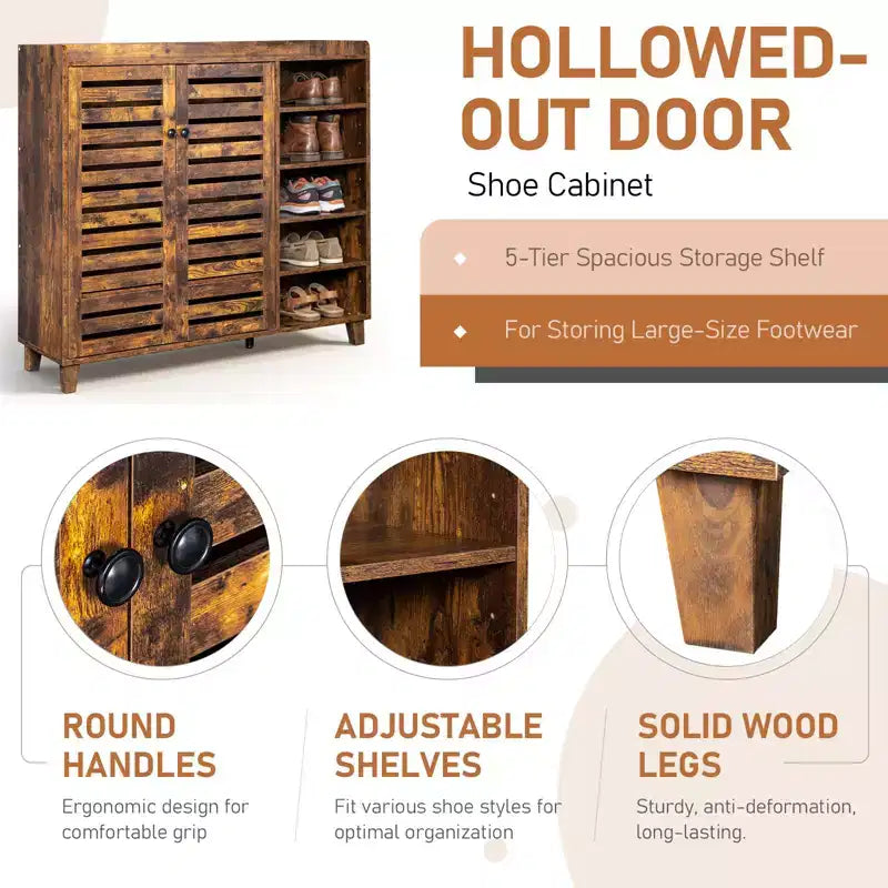 Karl Home Armoire à chaussures 2 portes avec 5 étagères ouvertes et dosseret de 45,67 po de largeur
