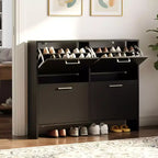 Karl Home 42 W 4-Flip Drawer Flat Top Shoe Cabinet with Silver Metal Handles