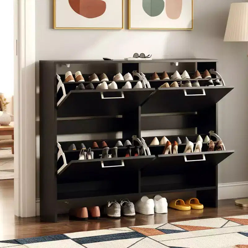 Meuble à chaussures Karl Home 42W avec 4 tiroirs basculants et poignées métalliques argentées