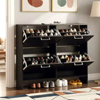 Meuble à chaussures Karl Home 42W avec 4 tiroirs basculants et poignées métalliques argentées