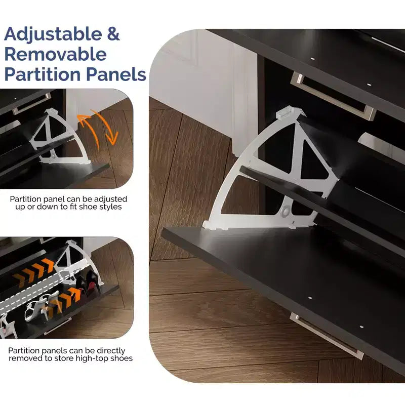 Meuble à chaussures Karl Home 42W avec 4 tiroirs basculants et poignées métalliques argentées
