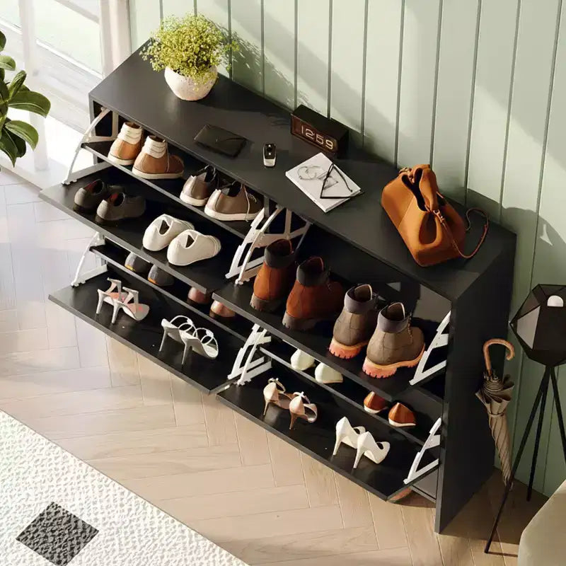 Meuble à chaussures Karl Home 42W avec 4 tiroirs basculants et poignées métalliques argentées