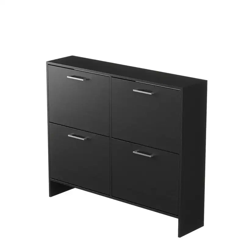 Meuble à chaussures Karl Home 42W avec 4 tiroirs basculants et poignées métalliques argentées