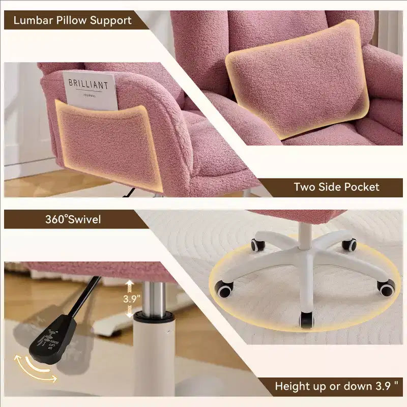 Chaise de bureau pivotante Teddy, fauteuil avec hauteur réglable, roulettes pour bureau, chambre - ModernLuxe