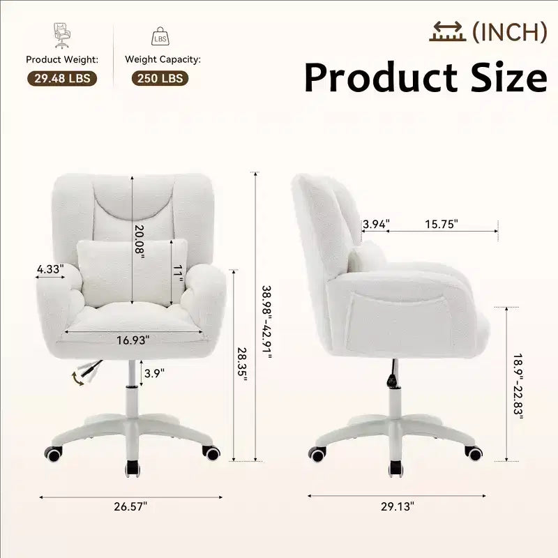 Chaise de bureau pivotante Teddy, fauteuil avec hauteur réglable, roulettes pour bureau, chambre - ModernLuxe