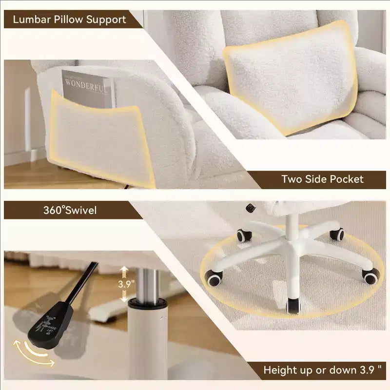 Chaise de bureau pivotante Teddy, fauteuil avec hauteur réglable, roulettes pour bureau, chambre - ModernLuxe