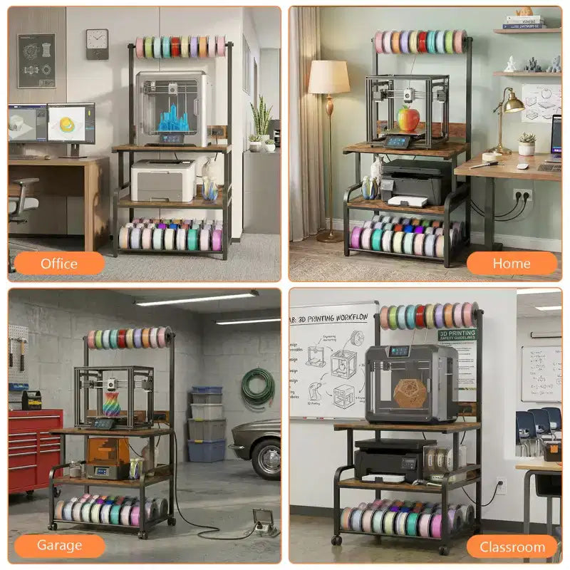 Besiost Grande Table d'Imprimante avec Rangement 4 Niveaux et Station de Charge, Table d'Imprimante 3D avec Rangement de Filament et Roulettes