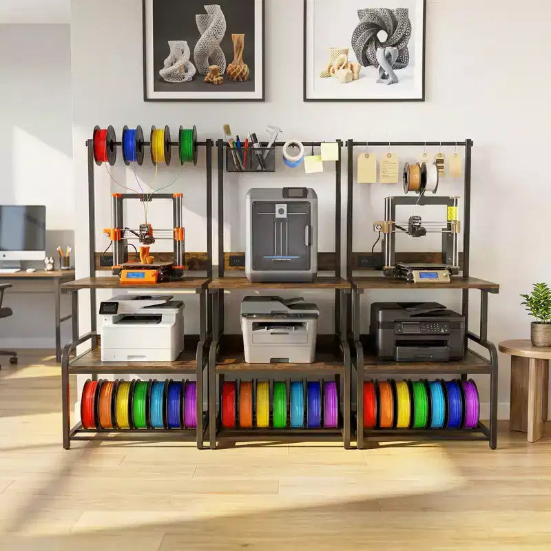 Besiost Grande Table d'Imprimante avec Rangement 4 Niveaux et Station de Charge, Table d'Imprimante 3D avec Rangement de Filament et Roulettes