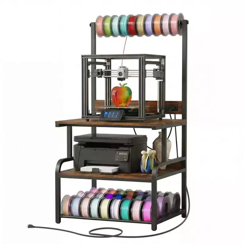 Besiost Grande Table d'Imprimante avec Rangement 4 Niveaux et Station de Charge, Table d'Imprimante 3D avec Rangement de Filament et Roulettes