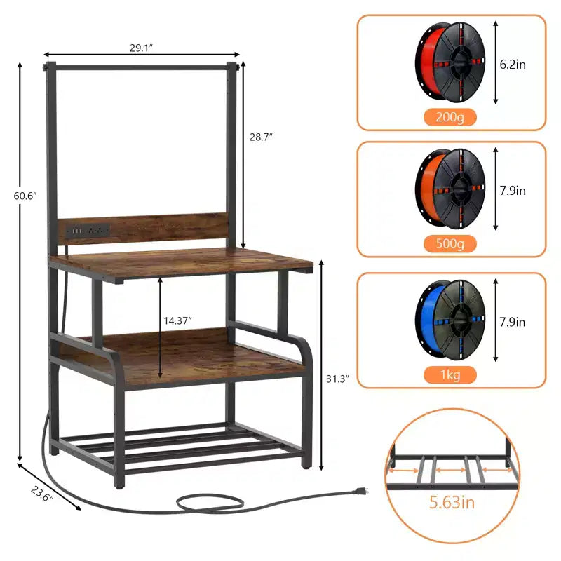 Besiost Grande Table d'Imprimante avec Rangement 4 Niveaux et Station de Charge, Table d'Imprimante 3D avec Rangement de Filament et Roulettes