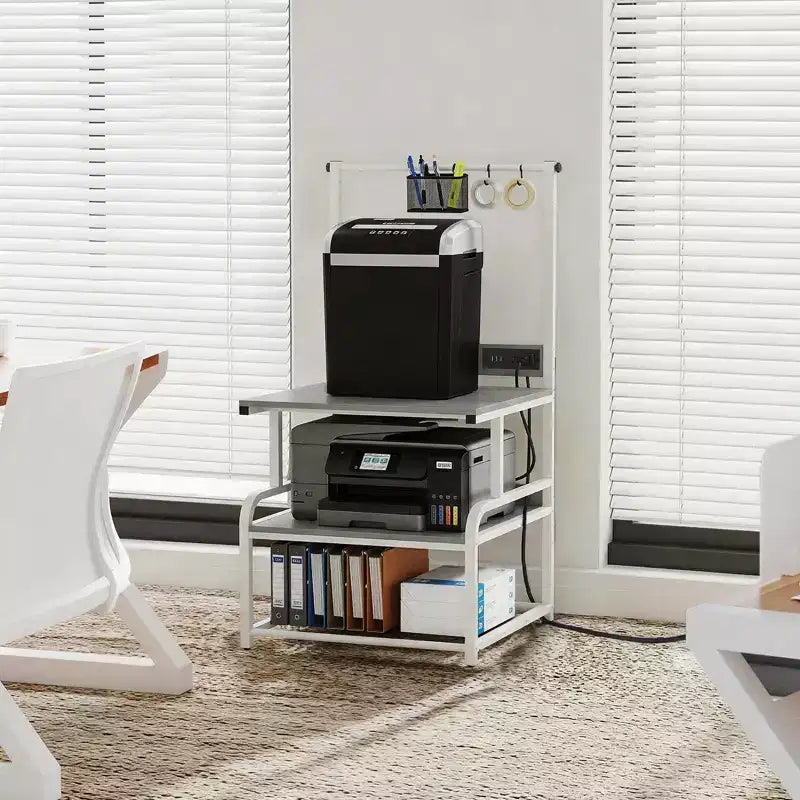 Besiost Grande Table d'Imprimante avec Rangement 4 Niveaux et Station de Charge, Table d'Imprimante 3D avec Rangement de Filament et Roulettes
