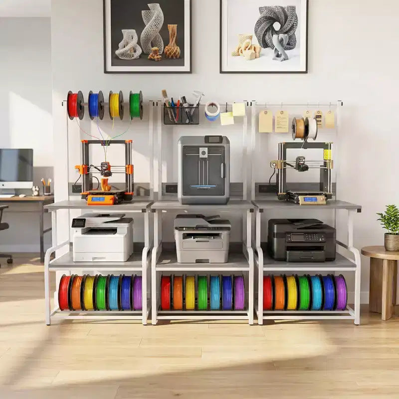 Besiost Grande Table d'Imprimante avec Rangement 4 Niveaux et Station de Charge, Table d'Imprimante 3D avec Rangement de Filament et Roulettes