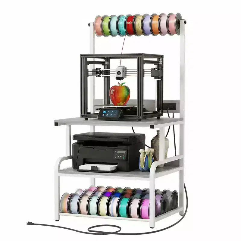 Besiost Grande Table d'Imprimante avec Rangement 4 Niveaux et Station de Charge, Table d'Imprimante 3D avec Rangement de Filament et Roulettes