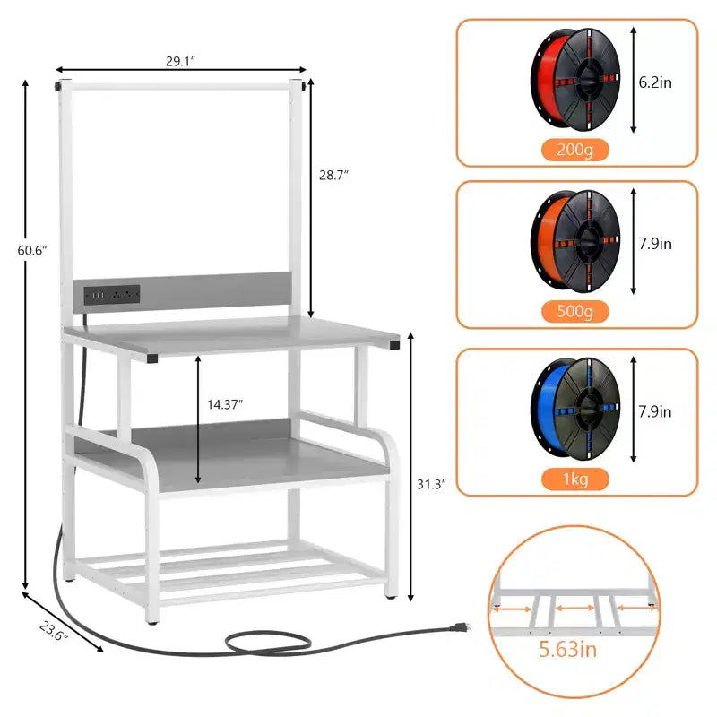 Besiost Grande Table d'Imprimante avec Rangement 4 Niveaux et Station de Charge, Table d'Imprimante 3D avec Rangement de Filament et Roulettes