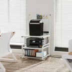 Besiost Grande Table d'Imprimante avec Rangement 4 Niveaux et Station de Charge, Table d'Imprimante 3D avec Rangement de Filament et Roulettes