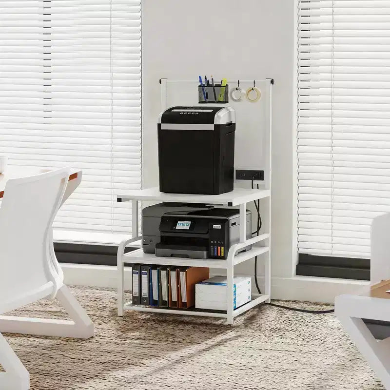 Besiost Grande Table d'Imprimante avec Rangement 4 Niveaux et Station de Charge, Table d'Imprimante 3D avec Rangement de Filament et Roulettes