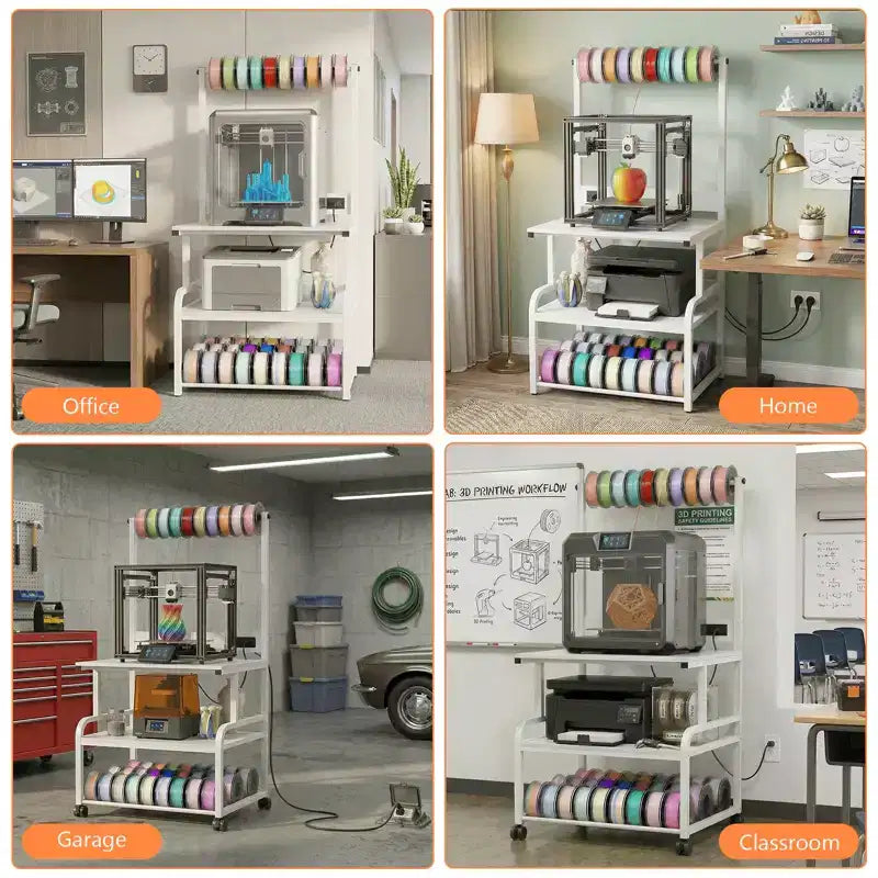 Besiost Grande Table d'Imprimante avec Rangement 4 Niveaux et Station de Charge, Table d'Imprimante 3D avec Rangement de Filament et Roulettes
