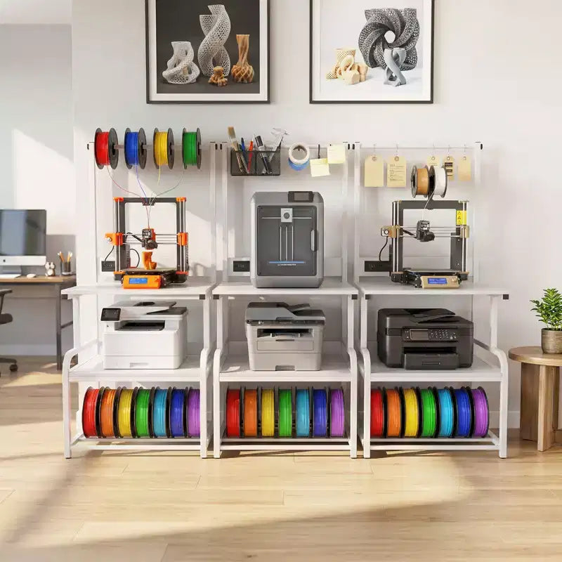 Besiost Grande Table d'Imprimante avec Rangement 4 Niveaux et Station de Charge, Table d'Imprimante 3D avec Rangement de Filament et Roulettes