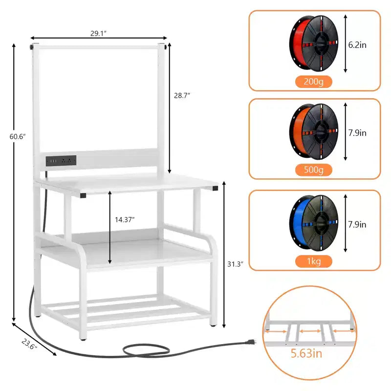 Besiost Grande Table d'Imprimante avec Rangement 4 Niveaux et Station de Charge, Table d'Imprimante 3D avec Rangement de Filament et Roulettes