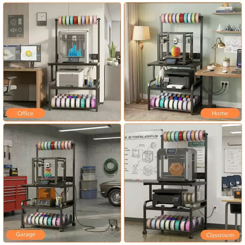 Besiost Grande Table d'Imprimante avec Rangement 4 Niveaux et Station de Charge, Table d'Imprimante 3D avec Rangement de Filament et Roulettes
