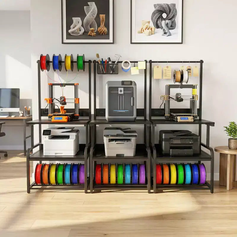 Besiost Grande Table d'Imprimante avec Rangement 4 Niveaux et Station de Charge, Table d'Imprimante 3D avec Rangement de Filament et Roulettes
