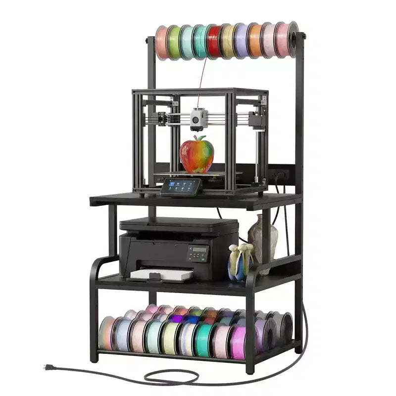 Besiost Grande Table d'Imprimante avec Rangement 4 Niveaux et Station de Charge, Table d'Imprimante 3D avec Rangement de Filament et Roulettes