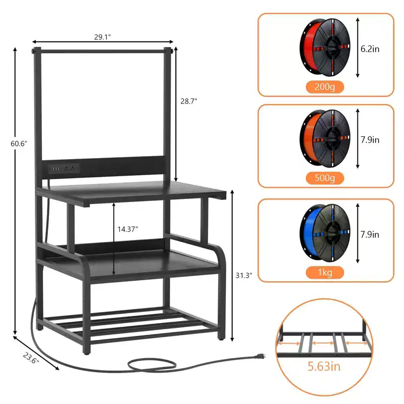 Besiost Grande Table d'Imprimante avec Rangement 4 Niveaux et Station de Charge, Table d'Imprimante 3D avec Rangement de Filament et Roulettes