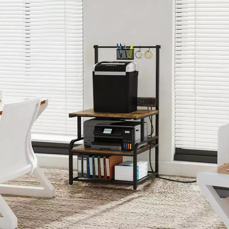 Besiost Grande Table d'Imprimante avec Rangement 4 Niveaux et Station de Charge, Table d'Imprimante 3D avec Rangement de Filament et Roulettes