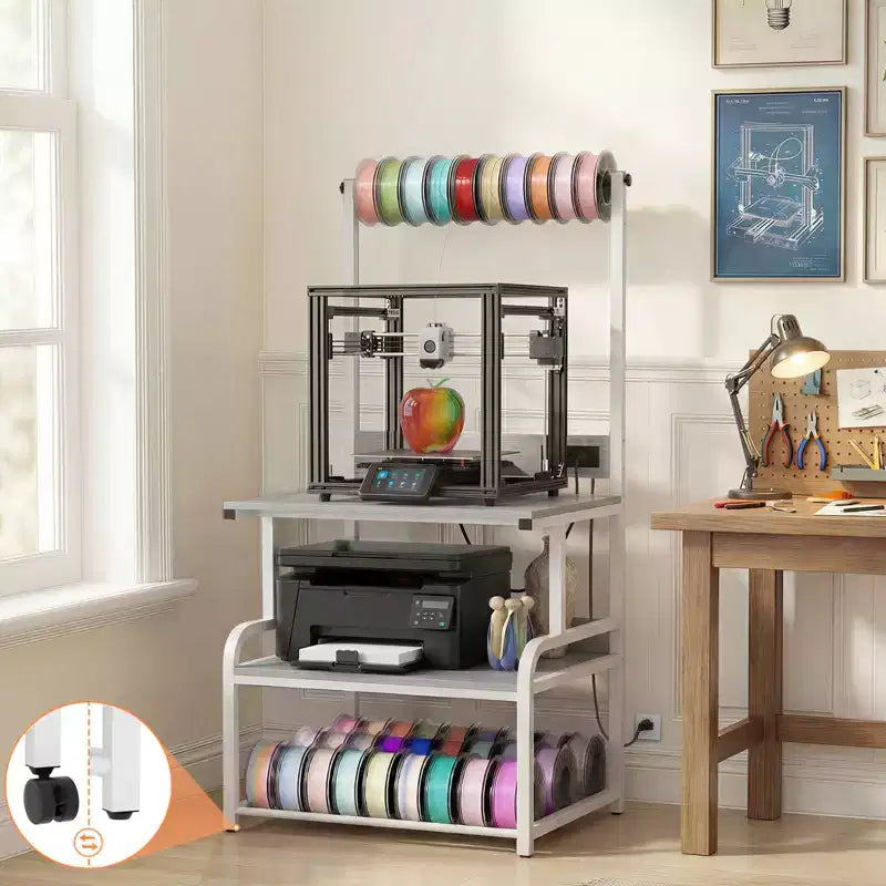 Besiost Grande Table d'Imprimante avec Rangement 4 Niveaux et Station de Charge, Table d'Imprimante 3D avec Rangement de Filament et Roulettes