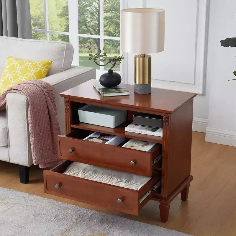 Espace Ouvert et 2 Tables de Chevet Rustiques à 2 Tiroirs pour Chambre Salon