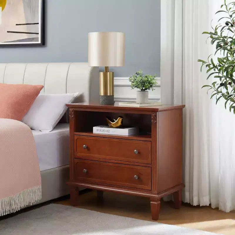 Espace Ouvert et 2 Tables de Chevet Rustiques à 2 Tiroirs pour Chambre Salon