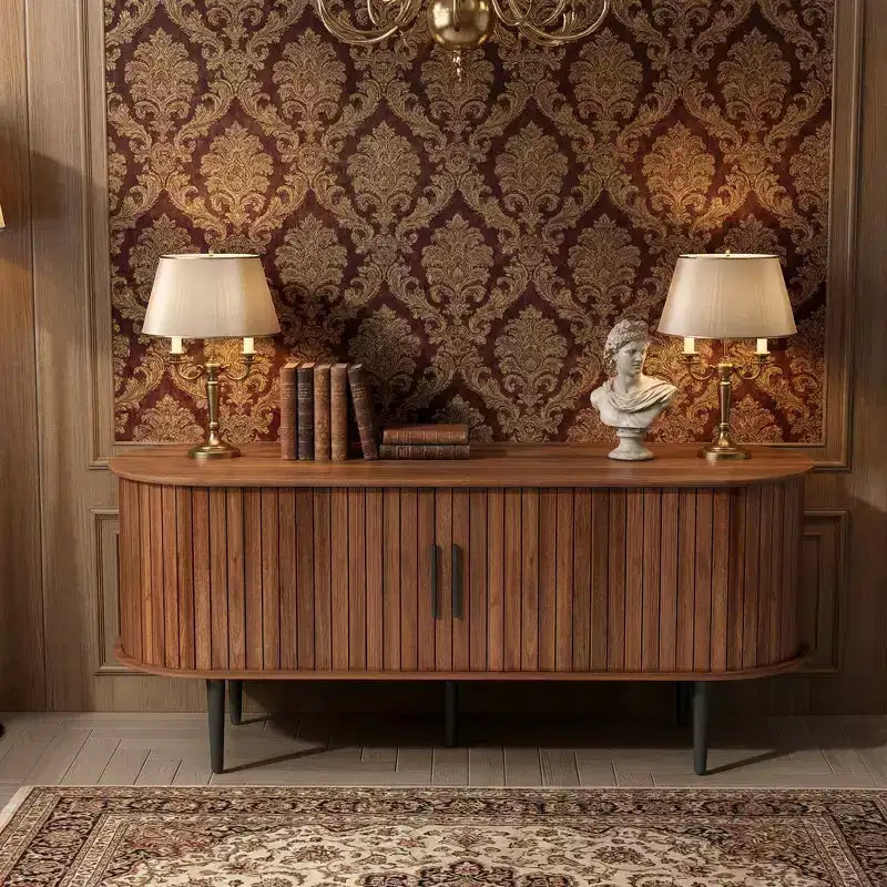 JVNOXK 47 Walnut Modern TV Stand with Sliding Door & Storage Compartment