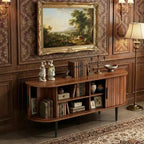 JVNOXK 47 Walnut Meuble TV moderne avec porte coulissante et compartiment de rangement