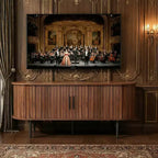 JVNOXK 47 Walnut Meuble TV moderne avec porte coulissante et compartiment de rangement