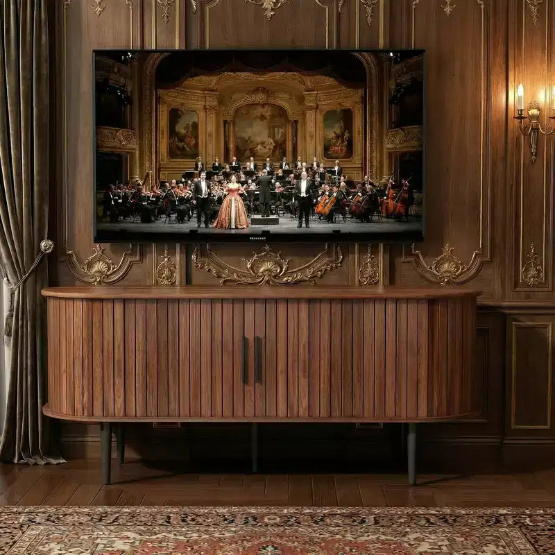 JVNOXK 47 Walnut Meuble TV moderne avec porte coulissante et compartiment de rangement
