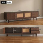JVNOXK Meuble TV en rotin de style moderne du milieu du siècle pour TV de 80 pouces avec rangement et pieds en bois massif