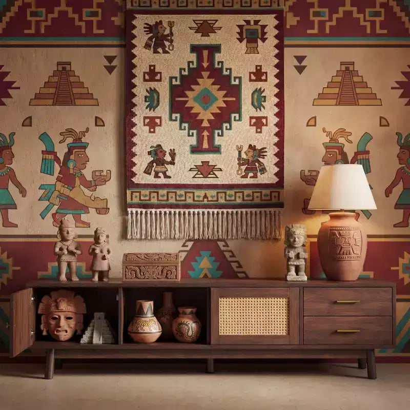 JVNOXK Meuble TV en rotin de style moderne du milieu du siècle pour TV de 80 pouces avec rangement et pieds en bois massif