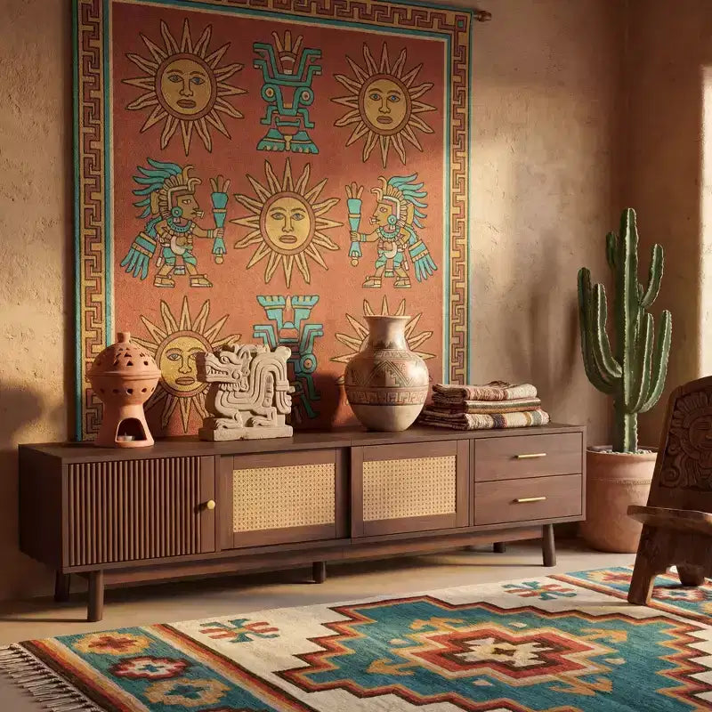 JVNOXK Meuble TV en rotin de style moderne du milieu du siècle pour TV de 80 pouces avec rangement et pieds en bois massif