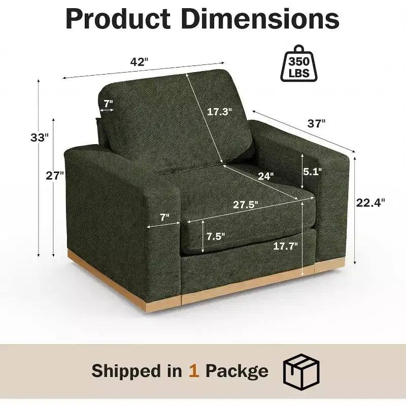 Canapé fixe Dyonery avec lattes en bois, tissu en coton, couleur beige clair, siège une personne, 112 cm