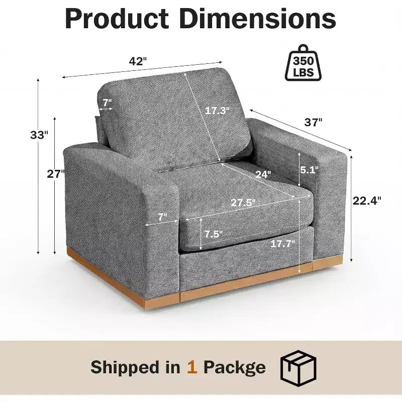 Canapé fixe Dyonery avec lattes en bois, tissu en coton, couleur beige clair, siège une personne, 112 cm