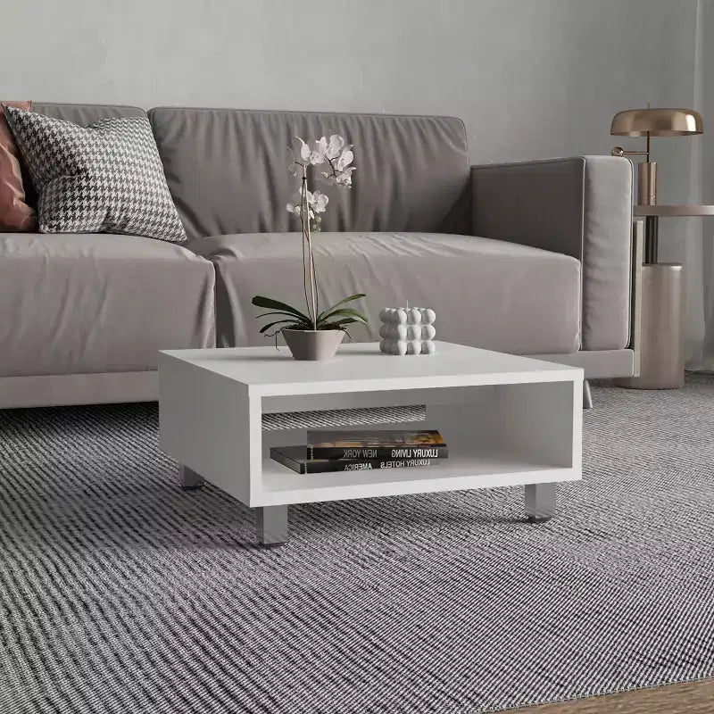 Fun little toys brand Eclipse 10 H Low Minimalistic Square Coffe Table with Open Storage White