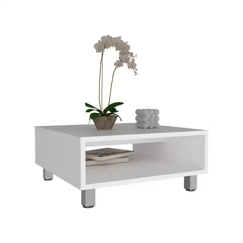 Jolie petite marque de jouets Eclipse 10 H Table basse carrée minimaliste avec rangement ouvert Blanc