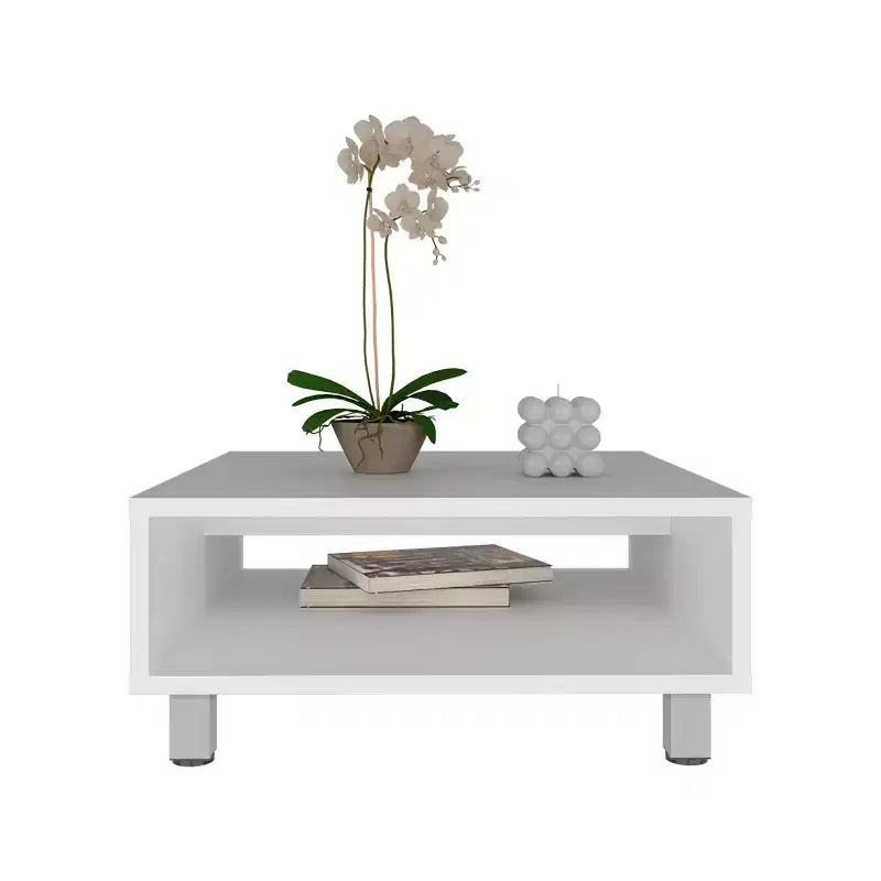 Jolie petite marque de jouets Eclipse 10 H Table basse carrée minimaliste avec rangement ouvert Blanc
