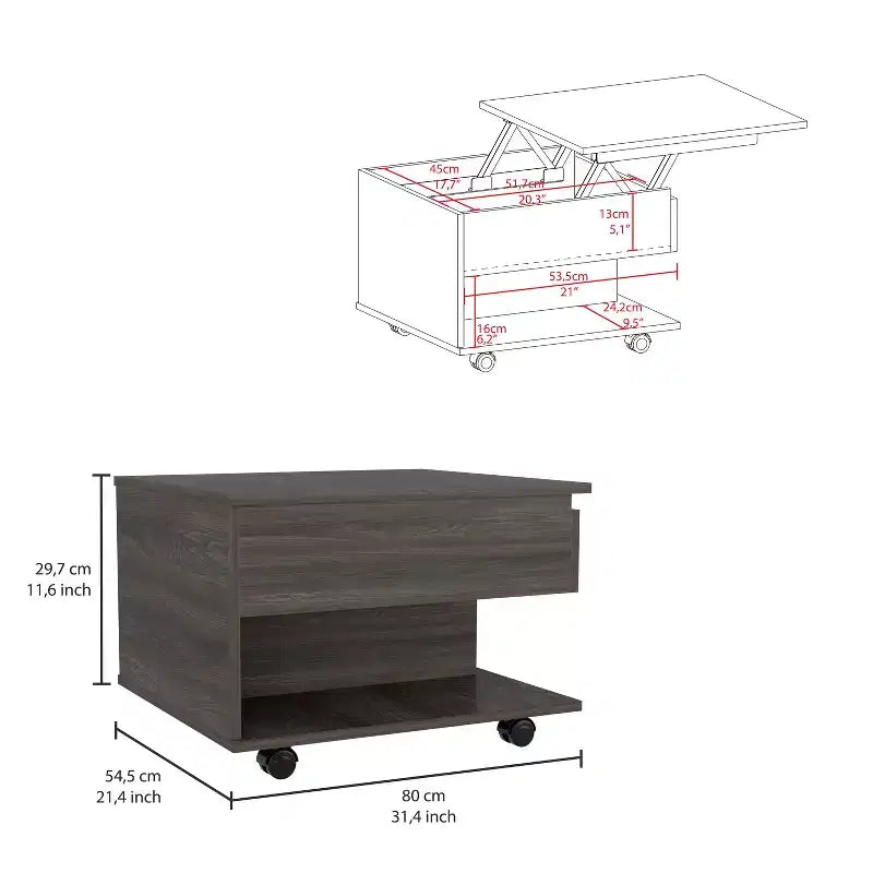 Petits jouets amusants marque Luanda Table basse relevable, roulettes, une étagère -Espresso